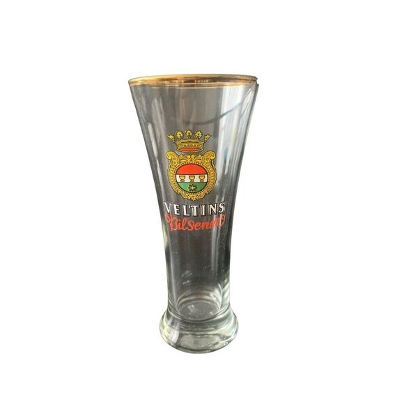 Vintage Veltins Bilsener Pilsner Beer Glass Raise a Glass to Tradition Gold Trim - Picture 1 of 12